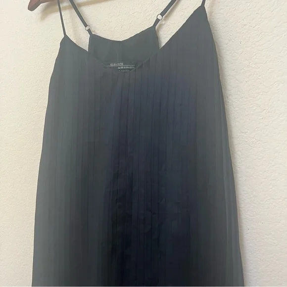 All Saints Black Pleat Spaghetti Strap Mini Dress B1/18 - Picture 4 of 13